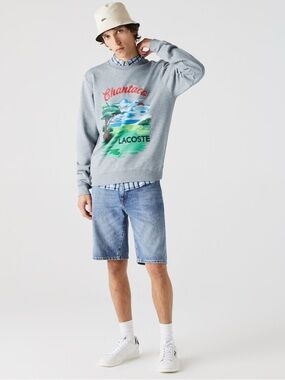 Lacoste Men's Crew Neck Landscape Print Fleece Sweatshirt